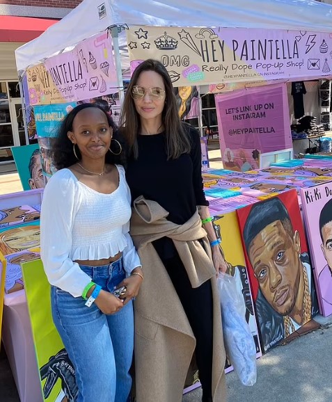 Zahara Marley Jolie-Pitt with Angelina Jolie at Spelman College