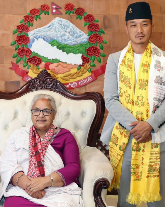 Sudan Gurung posing with Sushila Karki (sitting)