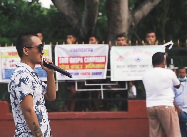 Sudan Gurung while addressing a rally during Gen-Z protests in Nepal
