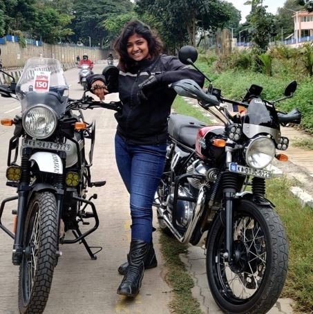 Bhoomi Shetty during a motorcycle ride