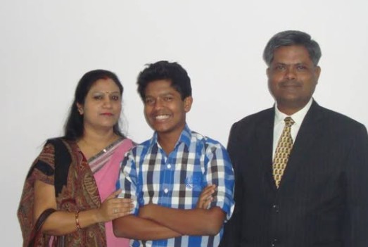 Heera Lal Patel with his wife and son