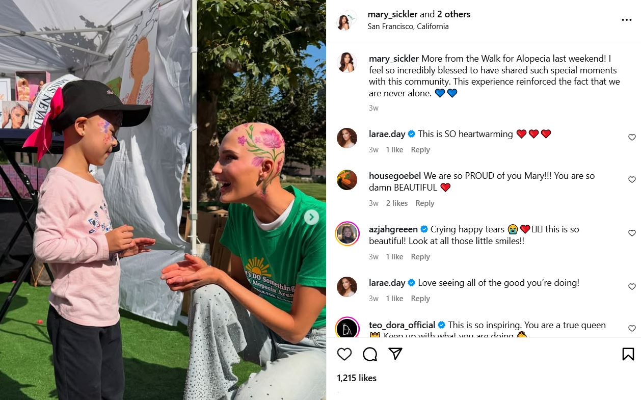 Mary Sickler's Instagram post about being at an event supporting alopecia awareness