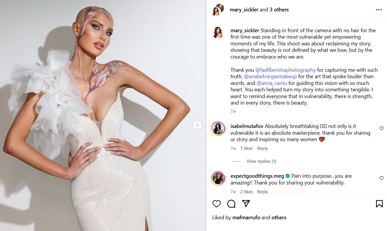 Mary Sickler's Instagram post where she opened up about her journey with alopecia
