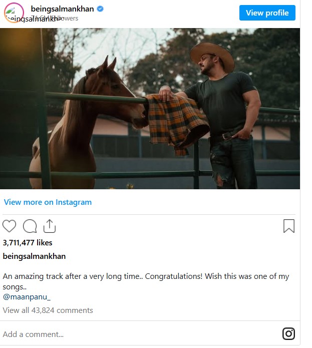 A social media post by Salman Khan while praising Maan Pannu's song I'm Done