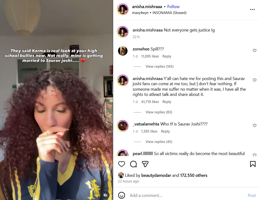 An Instagram post shared by Anisha Mishra about Avantika Bhatt