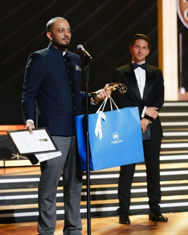 Chidambaram S. Poduval after winning an award at the 2024 Kino Bravo International Film Festival