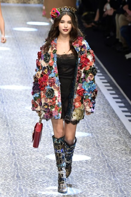 Madison Beer while walking the ramp in the Dolce & Gabbana Fall fashion show at Milan Fashion Week