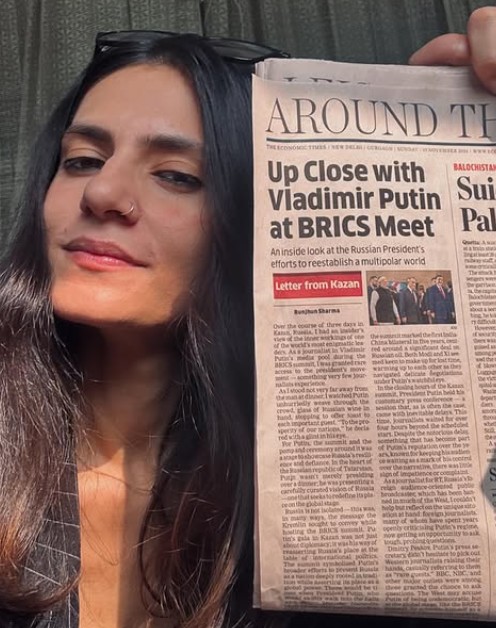 Runjhun Sharma while showing one of her editorials on Vladimir Putin