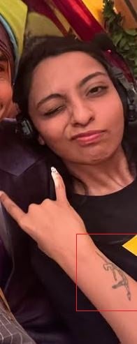 Shazia Samji's tattoo on the right arm