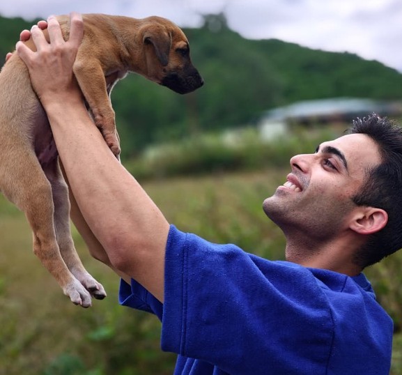 Akshun Mahajan with his pet