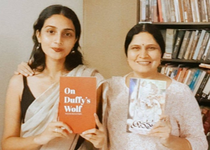 Asha Raghu with her daughter while promoting their books