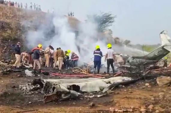 Crash site in Baramati, Maharashtra, where the aircraft piloted by Shambhavi Pathak met with an accident