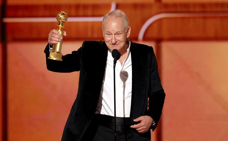Stellan Skarsgård after winning an award at the 83rd Golden Globe Awards