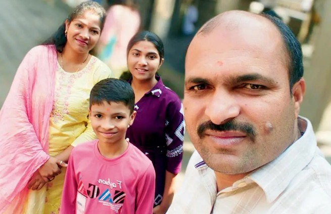 Vidip Jadhav with his wife and children