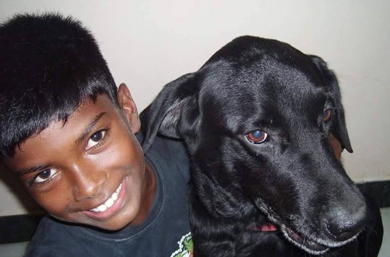 A childhood picture of Dhakshineswar Suresh with his pet