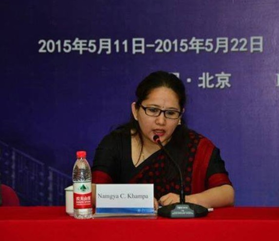 An old picture of Namgya Choden Khampa while speaking as an Indian Ambassador to China