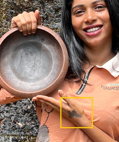 Chinnu Pappu's butterfly tattoo on her left hand