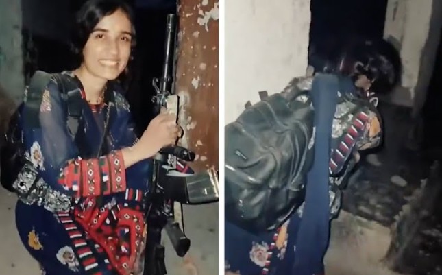 Hawa Baloch while smiling and attacking in a still from the video