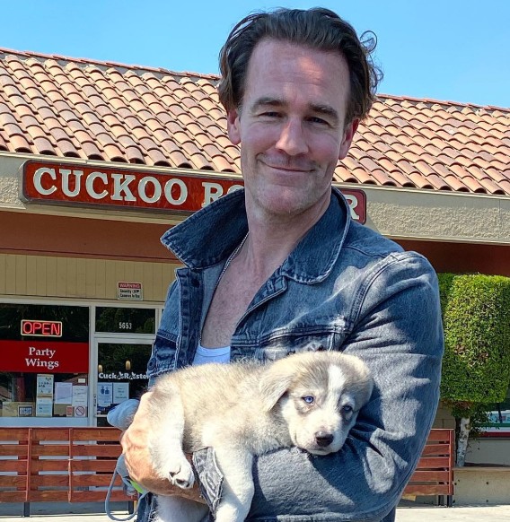 James Van Der Beek with his pet dog