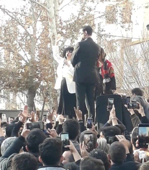 Narges Mohammadi while delivering a speech at Mashhad