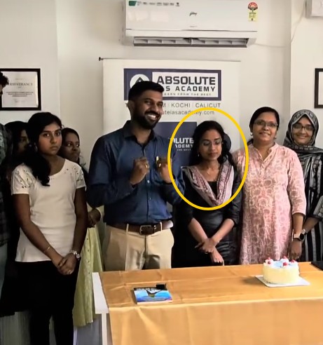 Nisa Unnirajan while celebrating her victory at her coaching institute