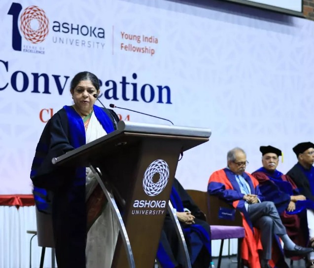 Poonam Muttreja while delivering a lecture at Ashoka University