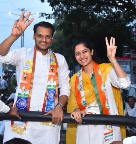 Revati Sule during a political rally with her cousin brother