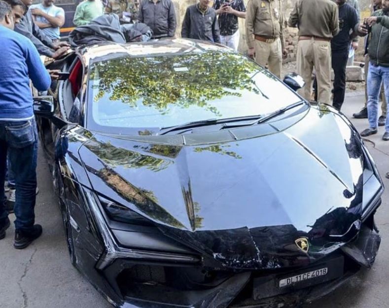 Shivam Mishra's lamborghini car at accident site