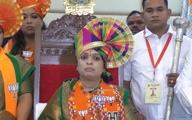 Sujata Suraj Patil while addressing media after she was elected as the Mayor of Navi Mumbai