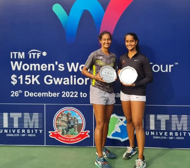Vaishnavi Adhkar after winning the ITF 15K Doubles Women's World Tennis Tour
