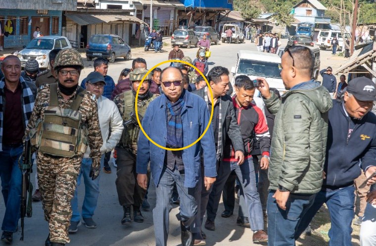 Yumnam Khemchand Singh while touring his constituency as a cabinet minister of Manipur