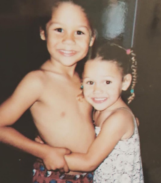 A childhood picture of Trinity Rodman with her brother