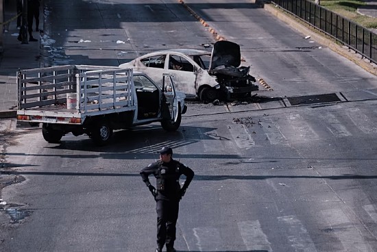 A picture of shootout, clashe, and explosion after a military operation in Tapalpa, Jalisco
