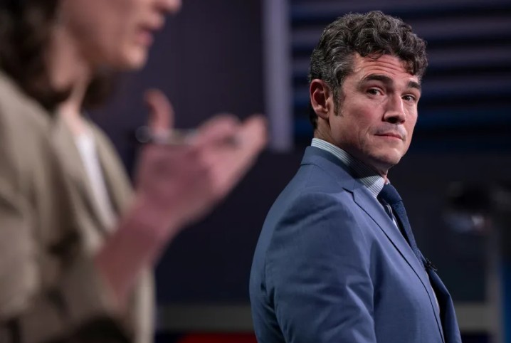 Joe Kent, during a congressional election debate against Democratic Republic Marie Gluesenkamp Pérez, in Portland, Oregon, in October 2024