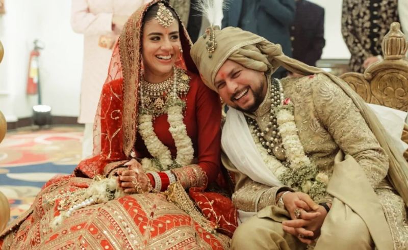 Kuldeep Yadav and Vanshika Chadha on their wedding day
