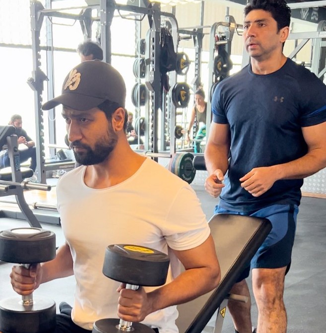 Mustafa Ahmed while training actor Vicky Kaushal at a gym