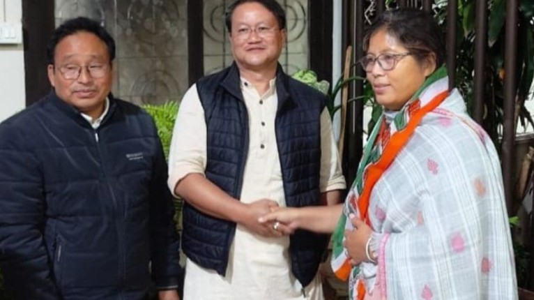 Nandita Garlosa joining the Indian National Congress on 22 March 2026 a day before the Assam Assembly elections