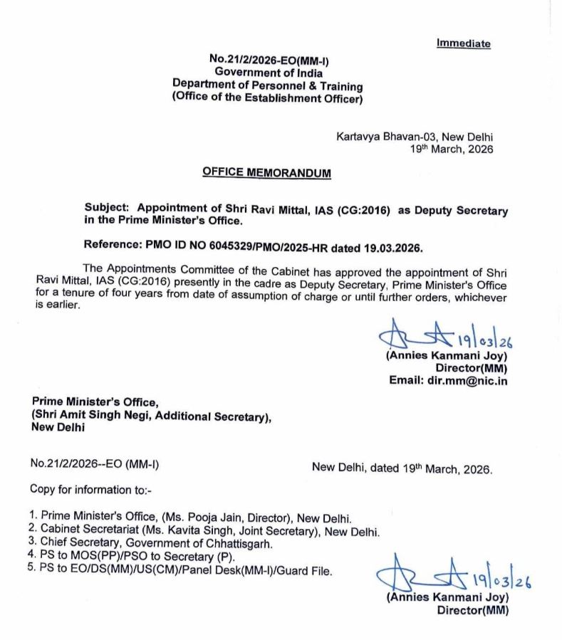 Screenshot of Ravi Mittal's appointment letter