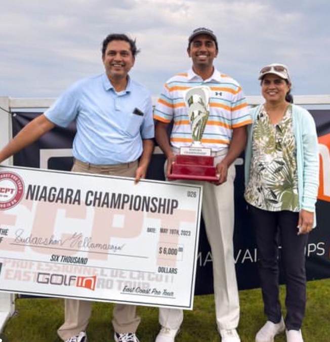 Sudarshan Yellamaraju (middle) after winning the Niagara Championship, the second event of the East Coast Pro Tour