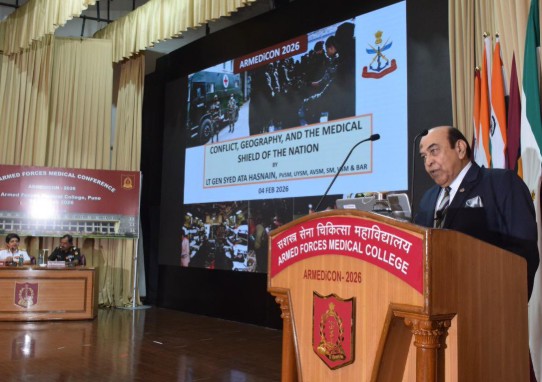 Syed Ata Hasnain while delivering a lecture at a college
