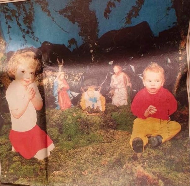 A picture of Jessie Buckley and Killian Buckley from their first stage performance, playing angels in the crib at Innisfallen Mall