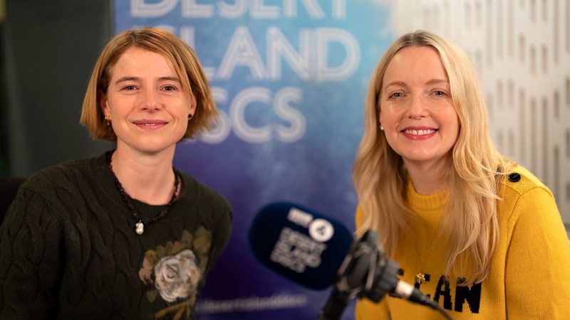 A picture of Jessie Buckley and host Lauren Laverne from the Desert Island Discs Studio