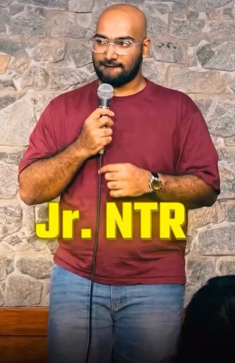 Anudeep Katikala in a still from his stand-up comedy video on Jr. NTR