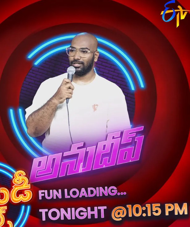 Anudeep Katikala on the poster of a show Comedy Nights, which aired on ETV Telugu