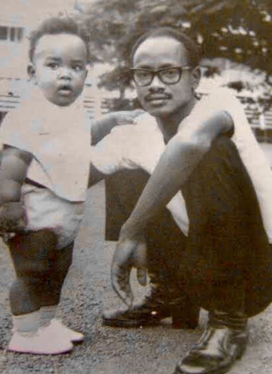 Childhood picture of Muhoozi Kainerugaba with his father
