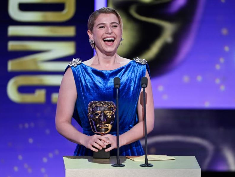 Jessie Buckley after winning an award at the 79th British Academy Film Awards (BAFTA) (2026)