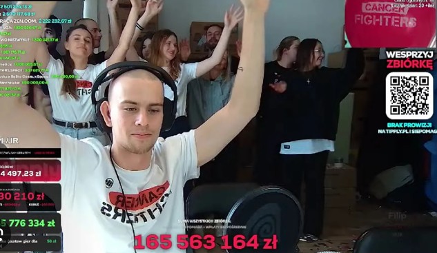 Łatwogang in a still from livestream fundraiser video for charity in April 2026