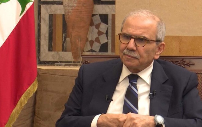 Nawaf Salam during an interview on Al-Hadath, a Saudi Arabian news channel