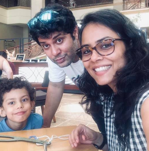 Nusrat F. Jafri with Sumit Roy and her son