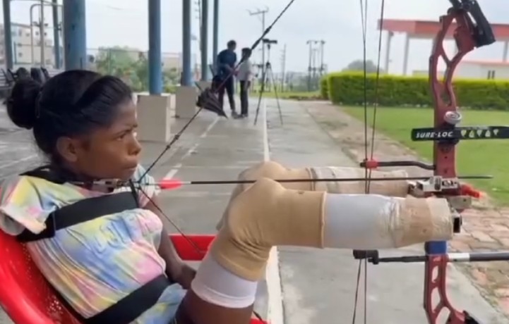 Payal Nag while practising archery in 2023